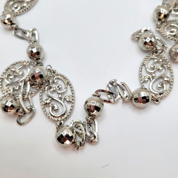Jules B | Filigree Medallions Disco Balls Silvertone Necklace - Picture 4 of 9